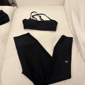 ALO Yoga Black Strappy Sports Bra and Leggings
